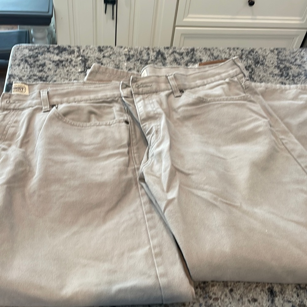 Two pair schmidt workwear pants 38x30 khaki canvas